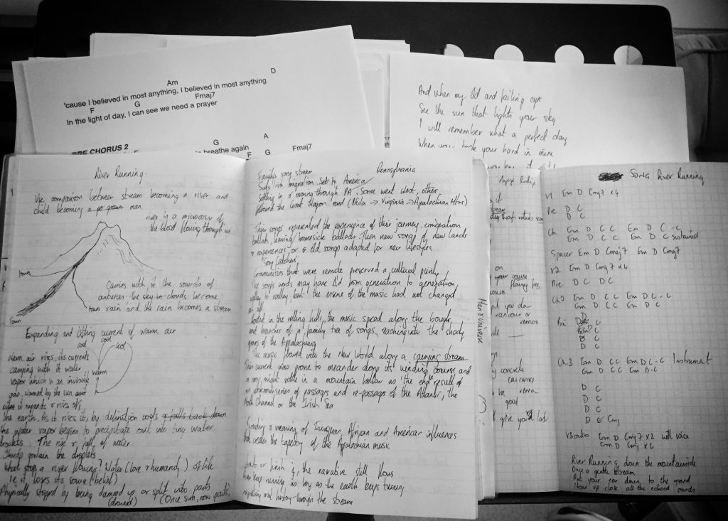 MD Notebook - some of the concept pages for 'River Running'